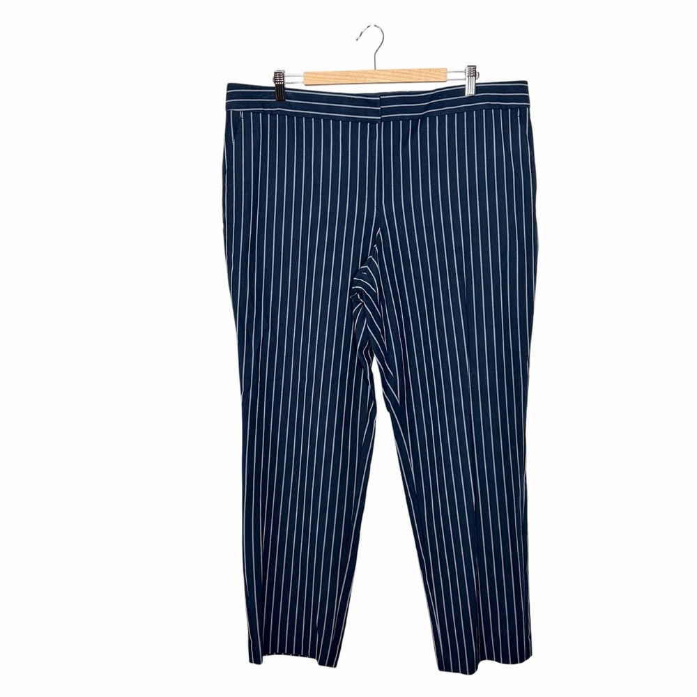 Ann Taylor Kate Fit Cropped Wide Leg Dress Pants Navy Pinstripe Womens 18T Tall